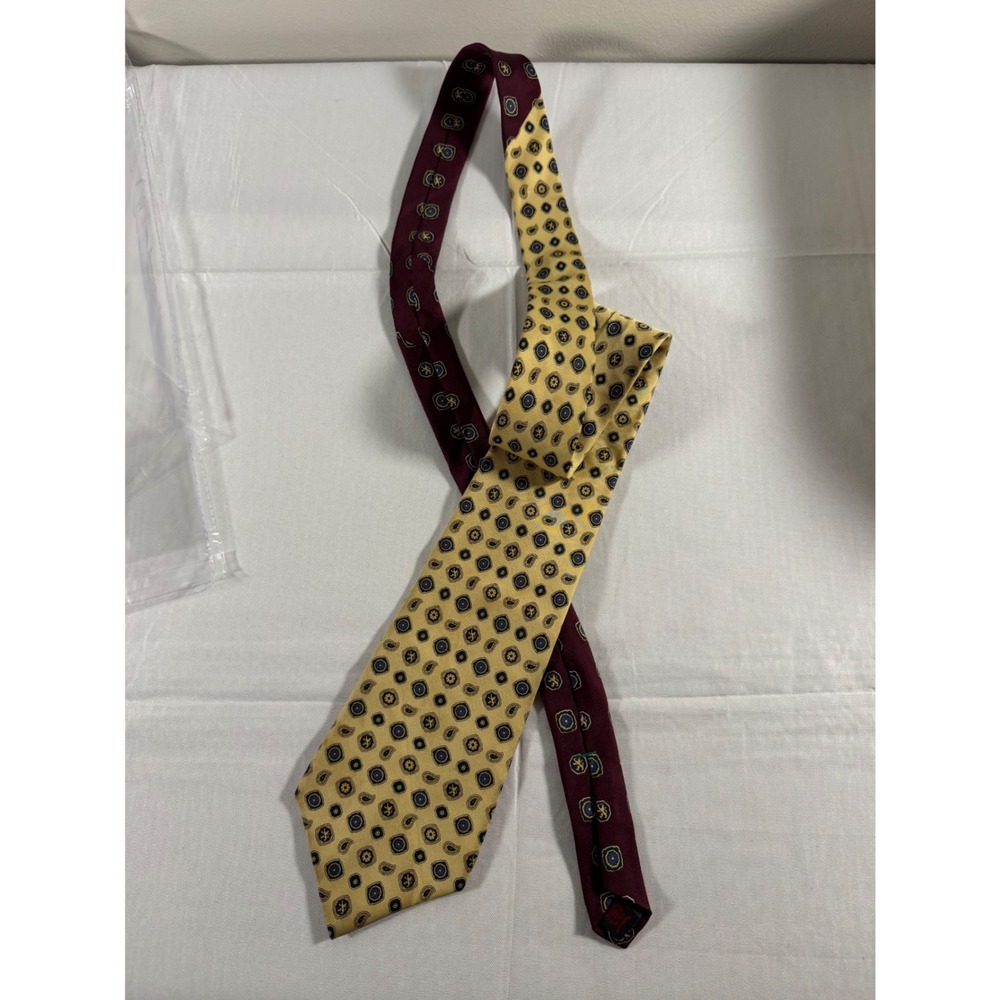 VTG Tommy Hilfiger Italian Silk Yellow Burgundy Medallion Paisley Made in USA